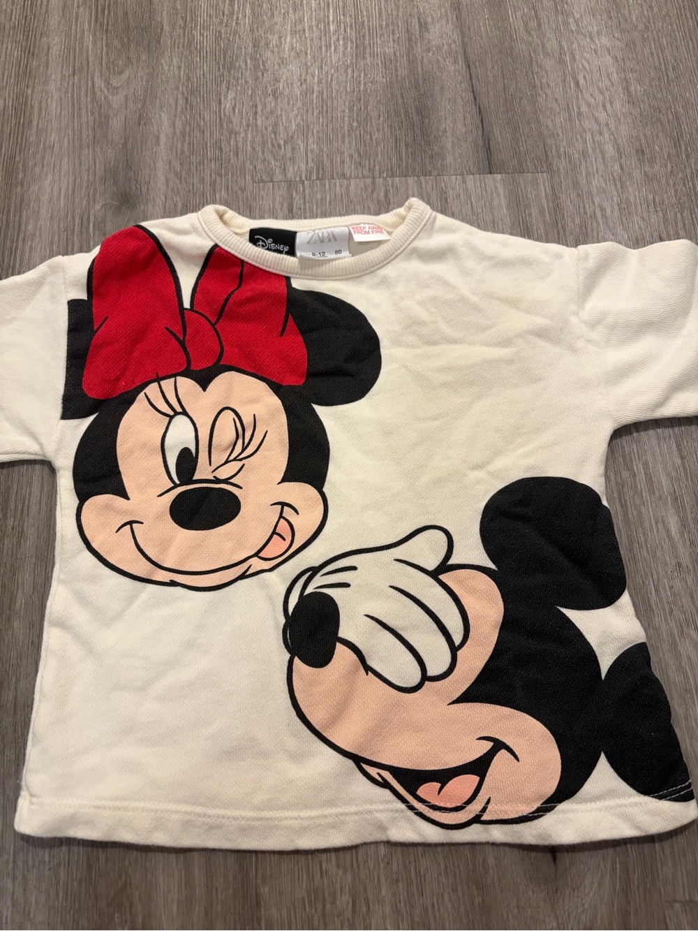Disney Cream Kids Tee with Minnie & Mickey Graphic and Red Bow